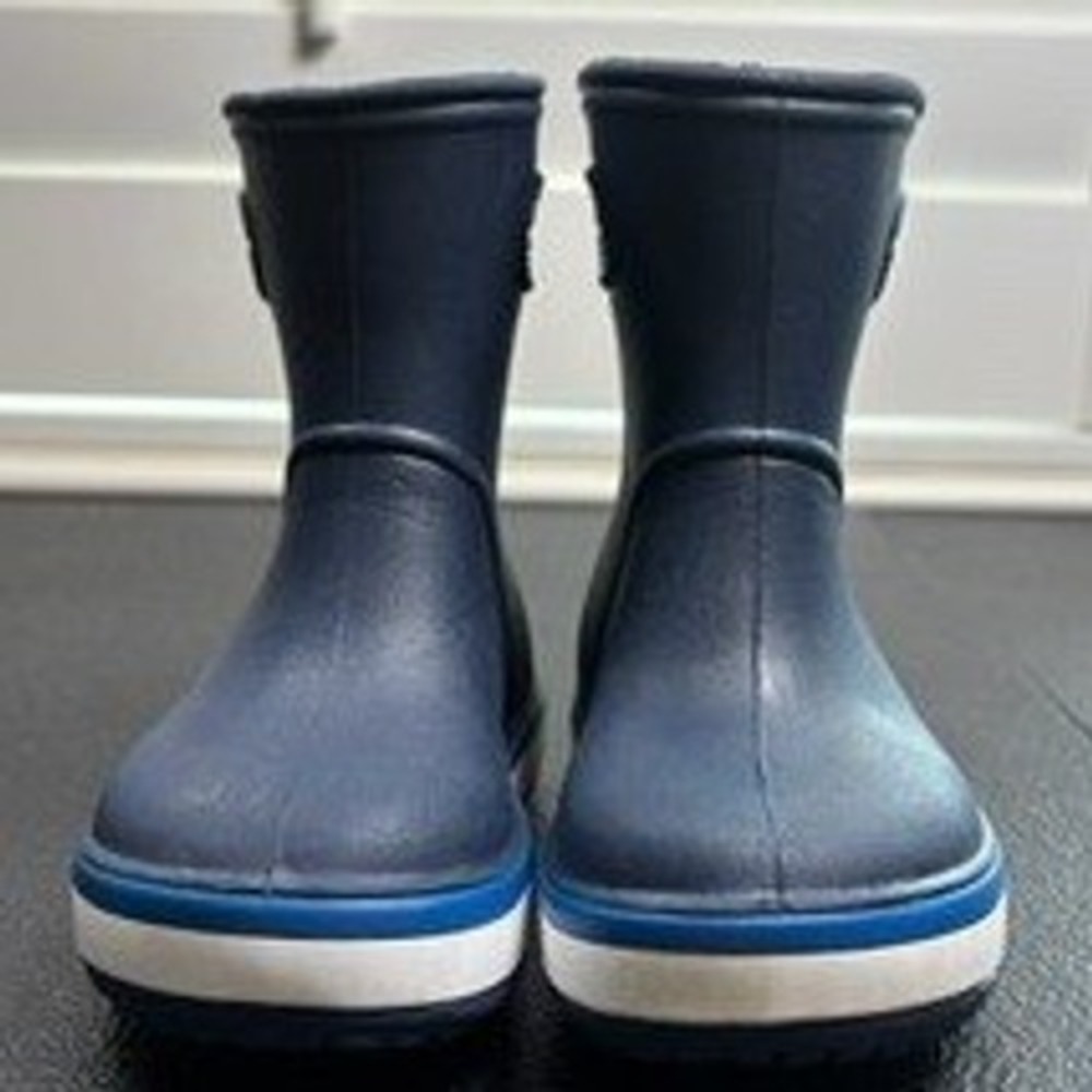 Crocs Kids Crocband Rain Boots Navy Blue Waterproof Pull On Handles Size C6